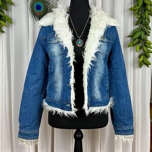 Vintage Zerotime Fur Shag Trim Retro Denim Jacket Medium